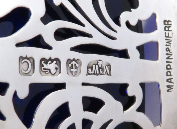 Antique Sterling Silver Bowl with Blue Glass Liner - Mappin & Webb 1927