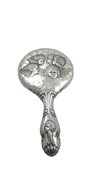 Antique Sterling Silver 'Angels' Hand Mirror 1922