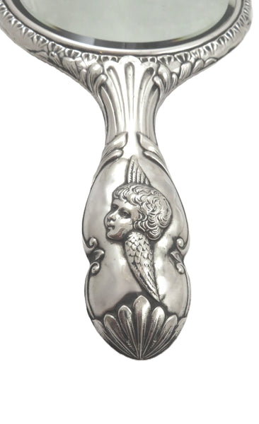 Antique Sterling Silver 'Angels' Hand Mirror 1922