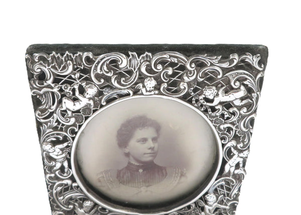 Antique Late Victorian Sterling Silver 'Cherubs' Photo Frame 1900