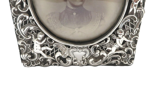 Antique Late Victorian Sterling Silver 'Cherubs' Photo Frame 1900