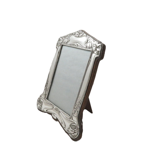 Antique Art Nouveau Sterling Silver 8 1/2" Photo Frame 1905