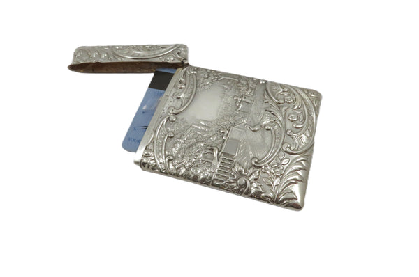 Antique Edwardian Sterling Silver Card Case 1904 'The Music Lesson'