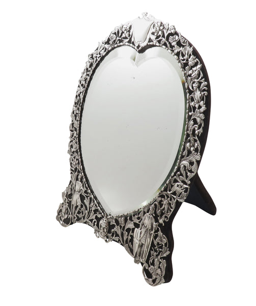 Antique Victorian Sterling Silver 'Heart' Dressing Mirror - 1887 - Knights