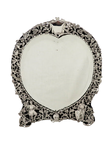 Antique Victorian Sterling Silver 'Heart' Dressing Mirror - 1887 - Knights