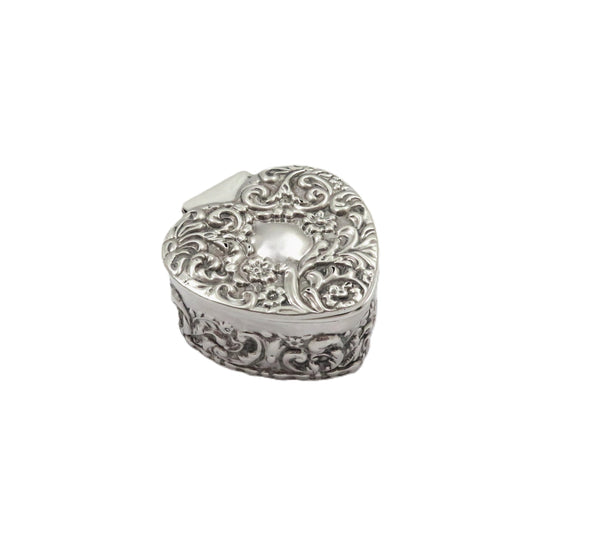 Antique Edwardian Sterling Silver 'Heart' Trinket Box 1910
