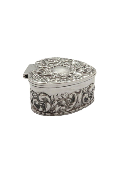 Antique Edwardian Sterling Silver 'Heart' Trinket Box 1910