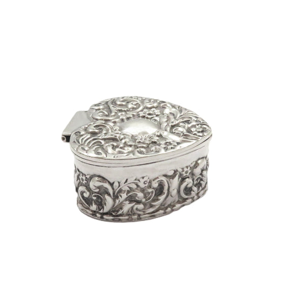 Antique Edwardian Sterling Silver 'Heart' Trinket Box 1910