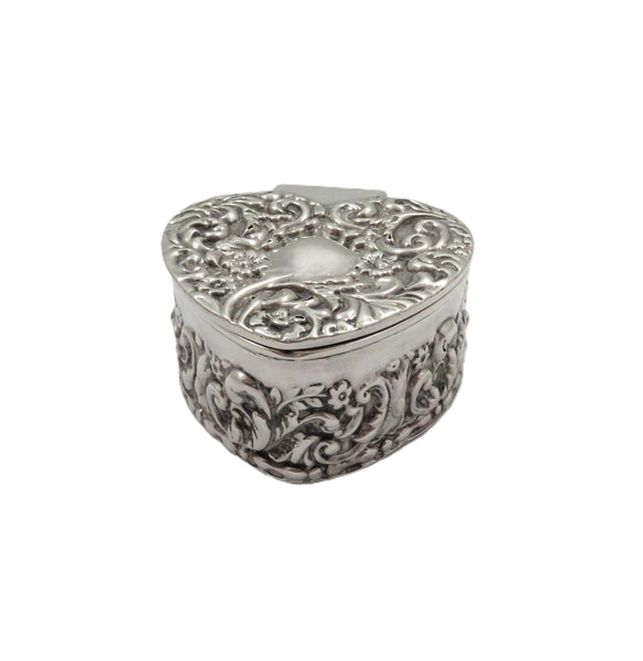 Antique Edwardian Sterling Silver 'Heart' Trinket Box 1910
