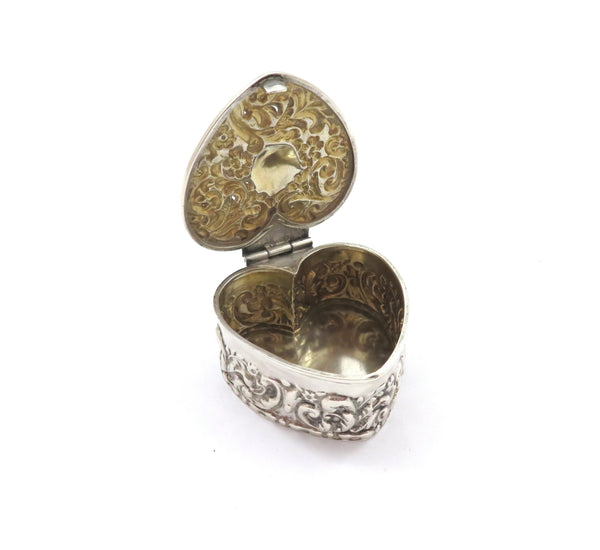 Antique Edwardian Sterling Silver 'Heart' Trinket Box 1910