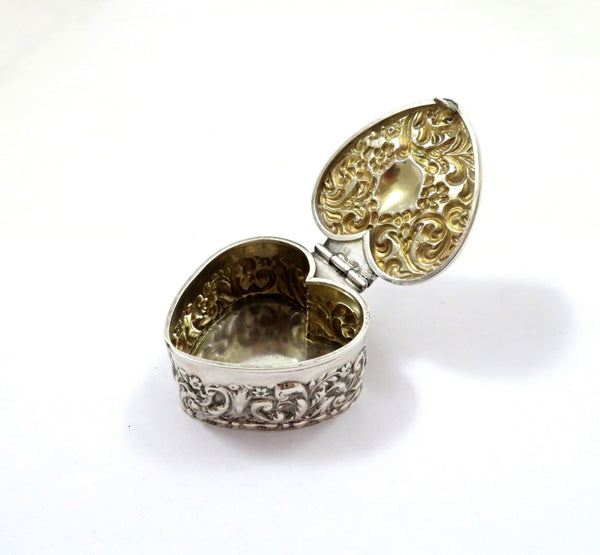 Antique Edwardian Sterling Silver 'Heart' Trinket Box 1910
