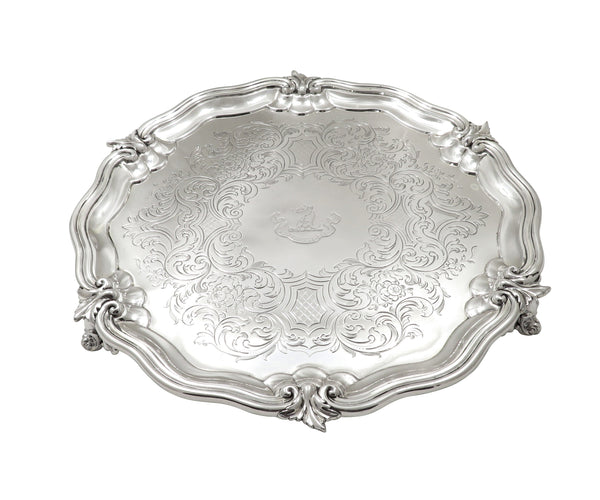 Antique Early Victorian Sterling Silver 12" Tray / Salver 1848