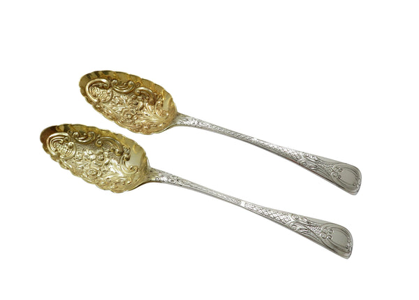 Pair of Antique William IV Sterling Silver Berry Spoons in Case 1838