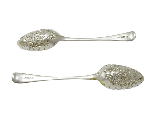 Pair of Antique William IV Sterling Silver Berry Spoons in Case 1838