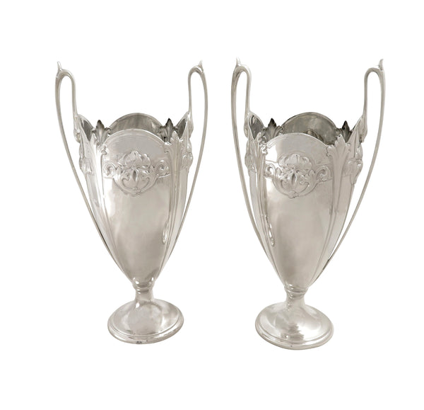 Pair of Antique Edwardian Sterling Silver Vases 1907