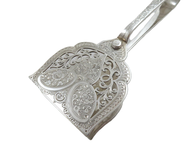 Pair of Antique Victorian Sterling Silver Cake / Bread Serving Tongs 1899