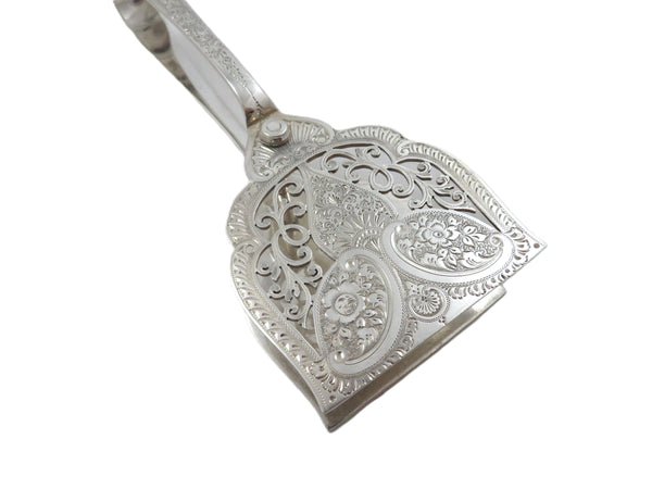 Pair of Antique Victorian Sterling Silver Cake / Bread Serving Tongs 1899
