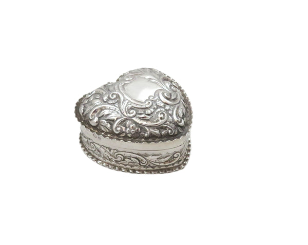 Antique Victorian Sterling Silver 'Heart' Trinket Box 1893
