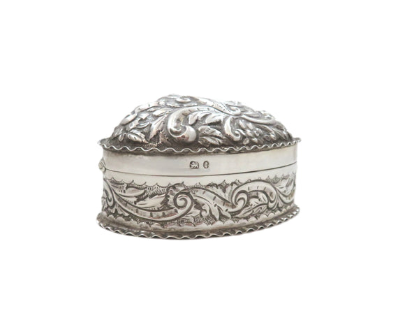 Antique Victorian Sterling Silver 'Heart' Trinket Box 1893