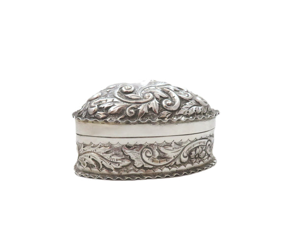 Antique Victorian Sterling Silver 'Heart' Trinket Box 1893