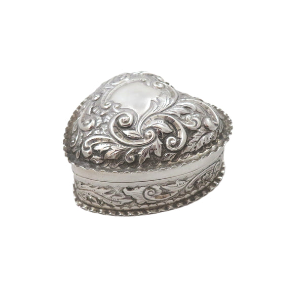 Antique Victorian Sterling Silver 'Heart' Trinket Box 1893
