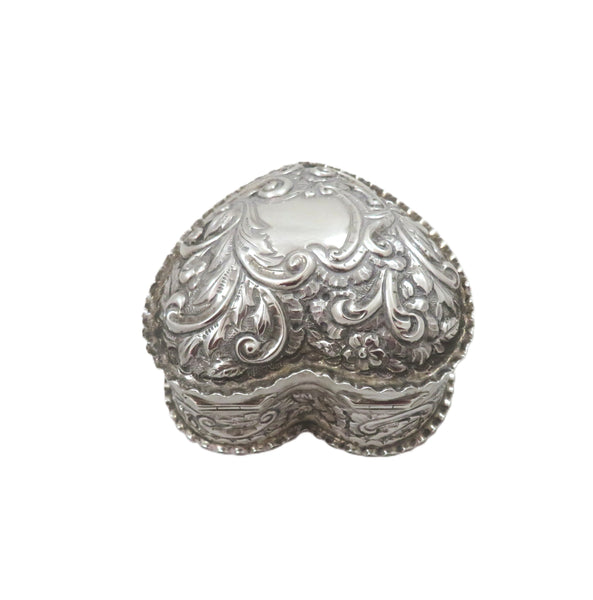 Antique Victorian Sterling Silver 'Heart' Trinket Box 1893