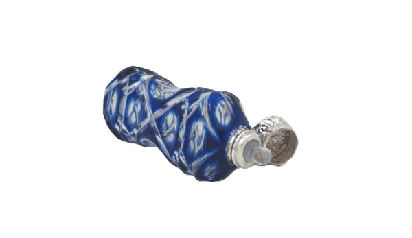 Antique Victorian Silver & Blue Overlay Cut Glass Scent / Perfume Bottle