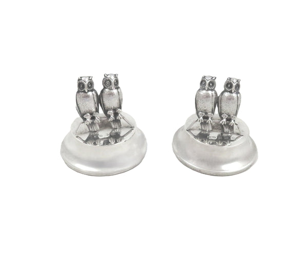 Pair of Antique Edwardian Sterling Silver 'Owl' Menu Holders 1910