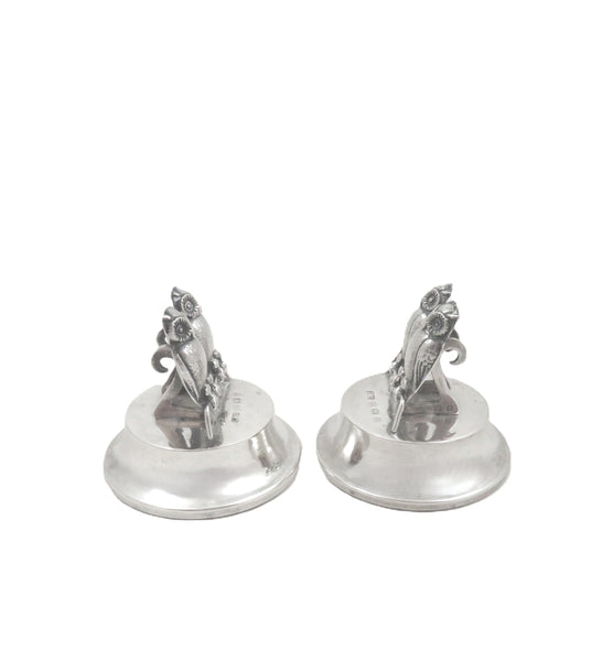 Pair of Antique Edwardian Sterling Silver 'Owl' Menu Holders 1910