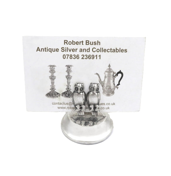 Pair of Antique Edwardian Sterling Silver 'Owl' Menu Holders 1910