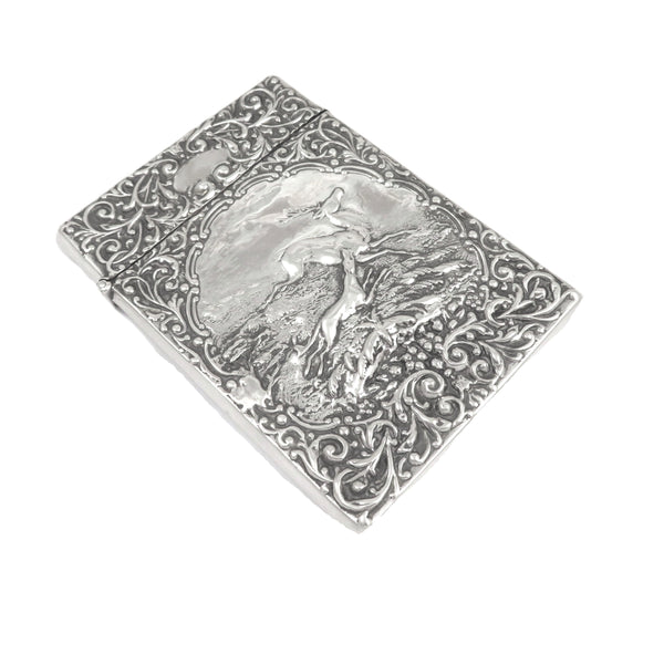 Antique Edwardian Sterling Silver 'Dog & Stag' Card Case 1905