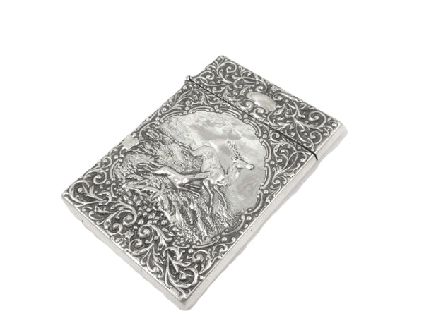 Antique Edwardian Sterling Silver 'Dog & Stag' Card Case 1905