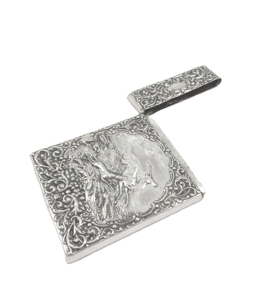 Antique Edwardian Sterling Silver 'Dog & Stag' Card Case 1905