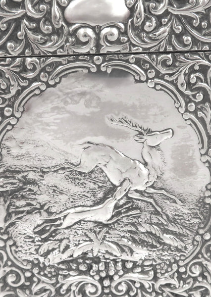 Antique Edwardian Sterling Silver 'Dog & Stag' Card Case 1905