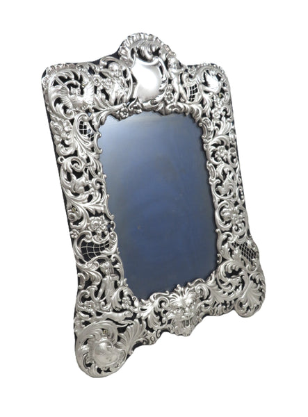 Antique Victorian Sterling Silver 9" Photo Frame 1894 - Owls, Dogs, Cherubs