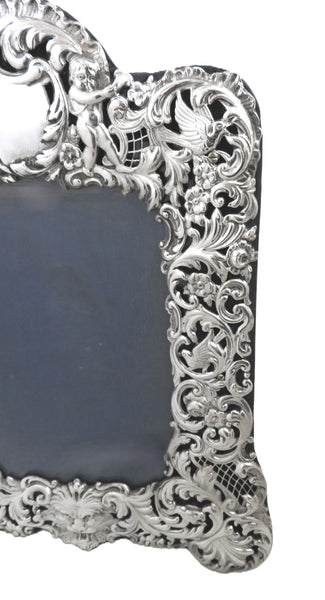 Antique Victorian Sterling Silver 9" Photo Frame 1894 - Owls, Dogs, Cherubs