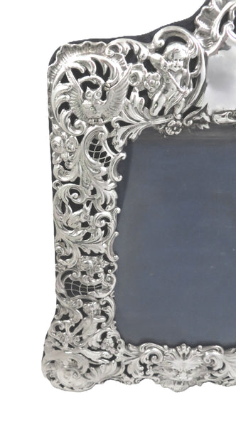 Antique Victorian Sterling Silver 9" Photo Frame 1894 - Owls, Dogs, Cherubs
