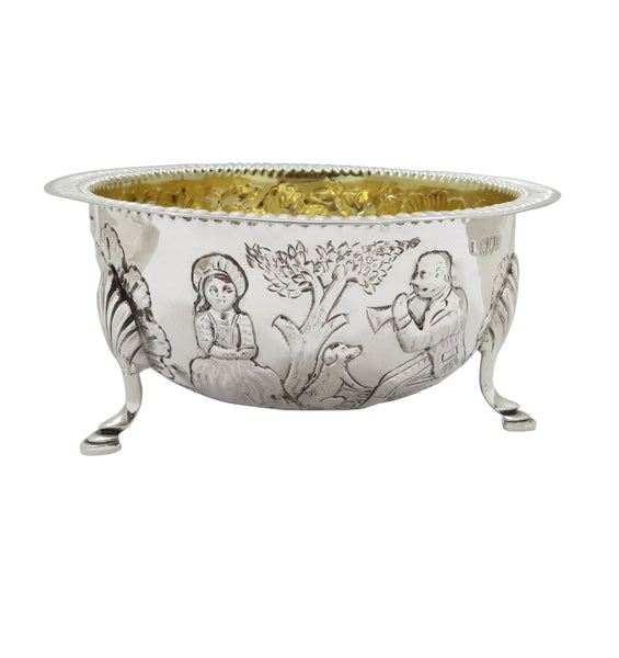 Antique Edwardian Sterling Silver Bowl with Scenes 1903