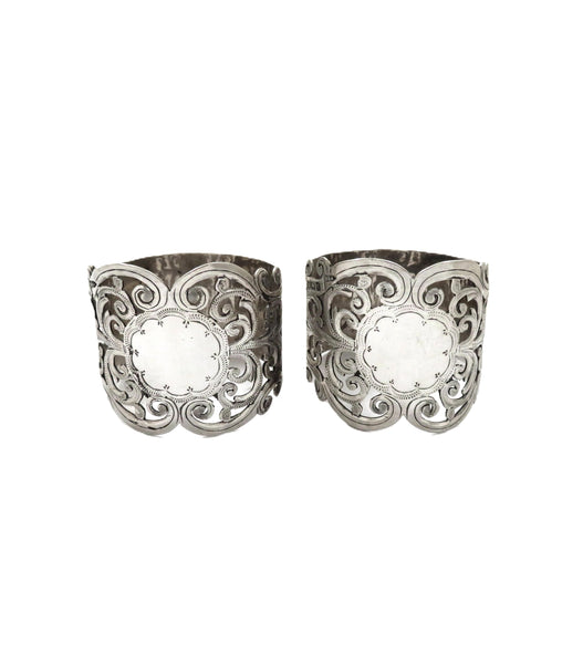 Pair of Antique Edwardian Sterling Silver Pierced Napkin Rings in Case 1909