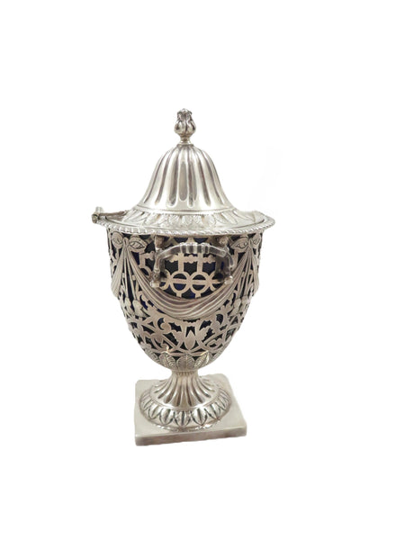 Antique Edwardian Sterling Silver Sugar Basket / Urn with Lid 1906