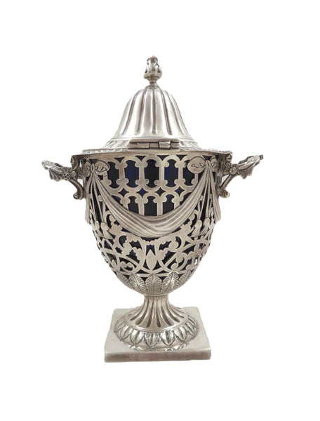 Antique Edwardian Sterling Silver Sugar Basket / Urn with Lid 1906