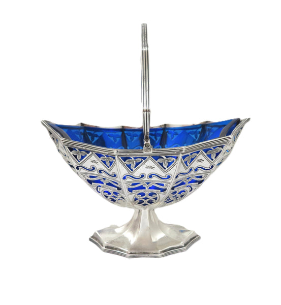 Antique Edwardian Sterling Silver Basket with Liner 1901