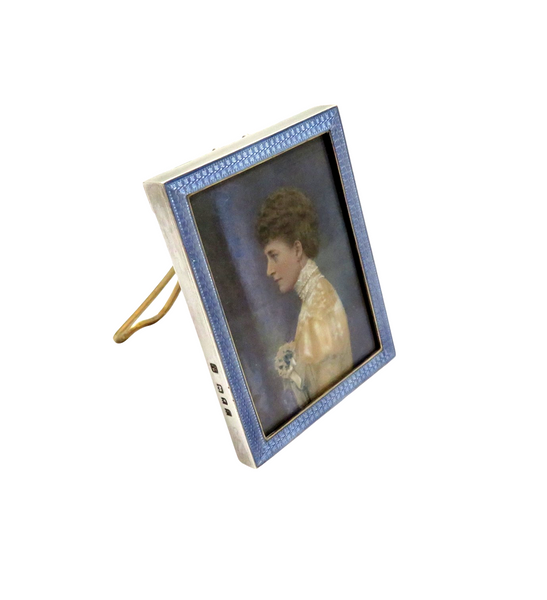 Antique Sterling Silver & Blue Enamel Photo Frame 1920