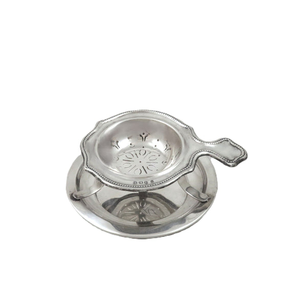 Antique Sterling Silver Tea - Strainer & Drip Bowl 1921