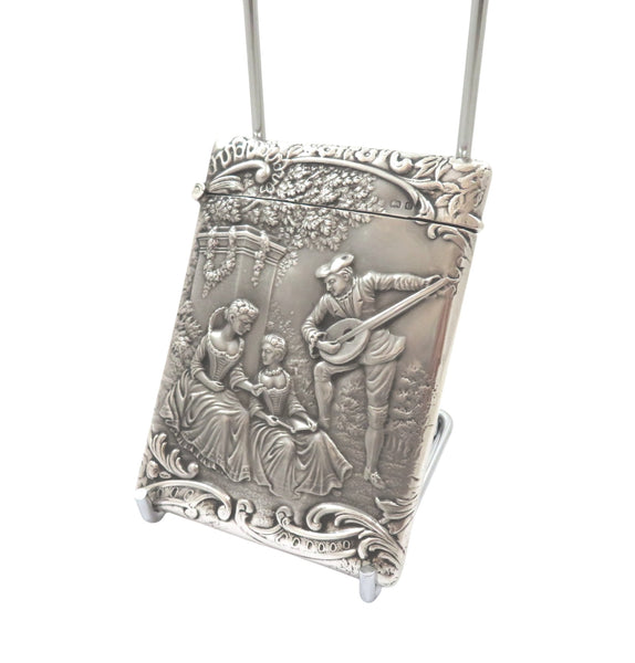 Antique Edwardian Sterling Silver Card Case - 1904 - The Music Lesson