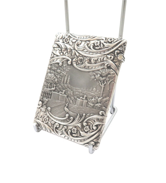 Antique Edwardian Sterling Silver Card Case - 1904 - The Music Lesson