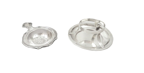 Antique Sterling Silver Tea - Strainer & Drip Bowl 1921
