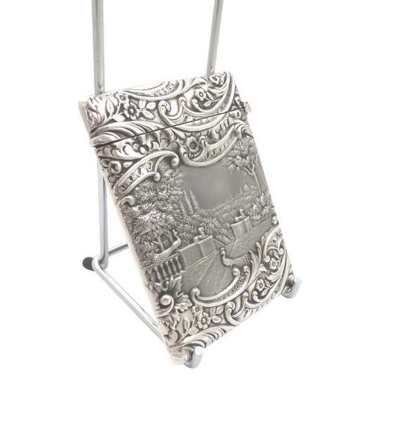 Antique Edwardian Sterling Silver Card Case - 1904 - The Music Lesson