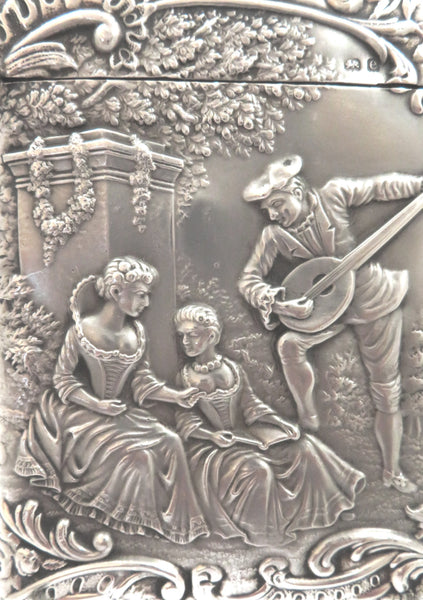 Antique Edwardian Sterling Silver Card Case - 1904 - The Music Lesson