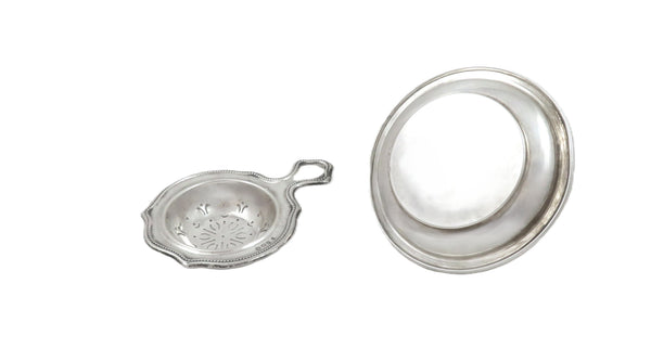 Antique Sterling Silver Tea - Strainer & Drip Bowl 1921